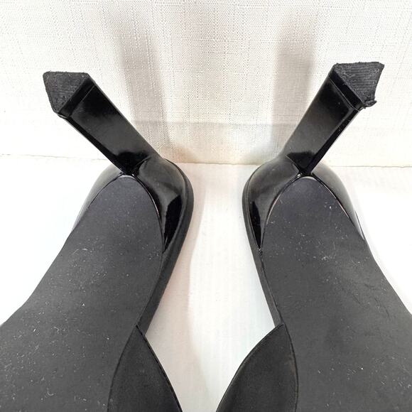 BP Square Toe Heels Women's 10M Black Peep Toe Triangular Heel Dressy Prom 90s - Picture 10 of 11